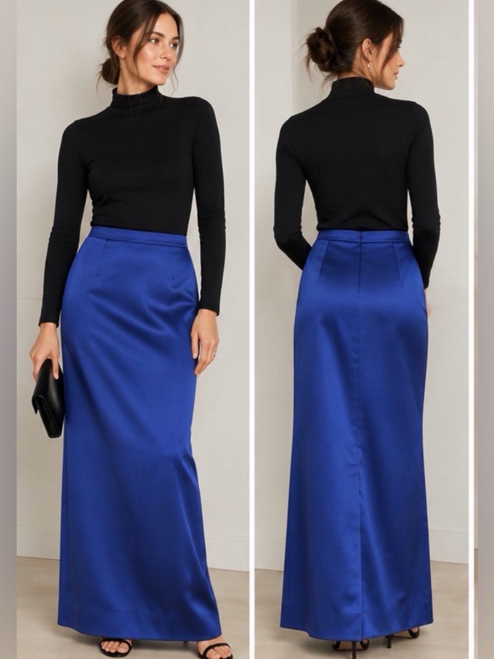 Talbots Cobalt Blue Satin Maxi Column Skirt NWT Size 2 Y2K Minimalist